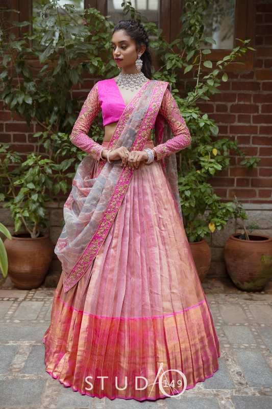 BRIDAL KANJEEVARAM HALF SAREE IN PINK