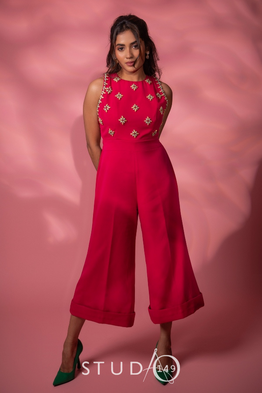 DESIGNER EMBELLISHED JUMPSUIT IN PINK