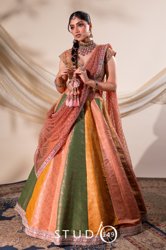 Multicolour Brocade Lehenga| Bridal / Engagement wear