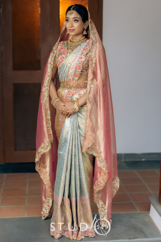 BRIDAL MUHURTAM SAREE IN PINK AND TEAL