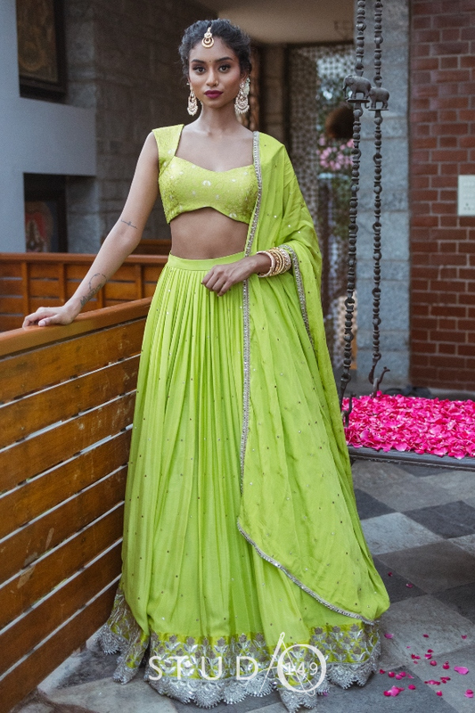 DESIGNER EMBELLISHED LEHENGA IN GREEN