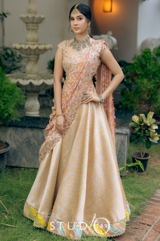 DESIGNER EMBROIDERED LEHENGA IN PEACH