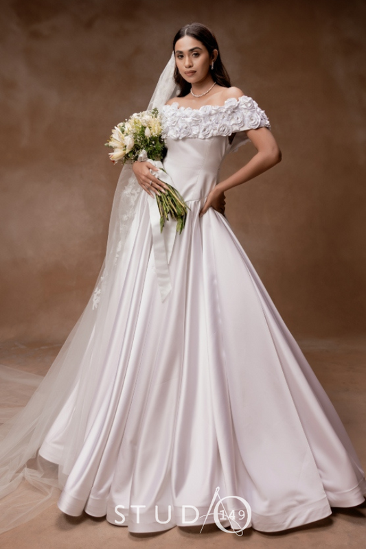 DESIGNER FLORAL APPLIQUE WEDDING GOWN