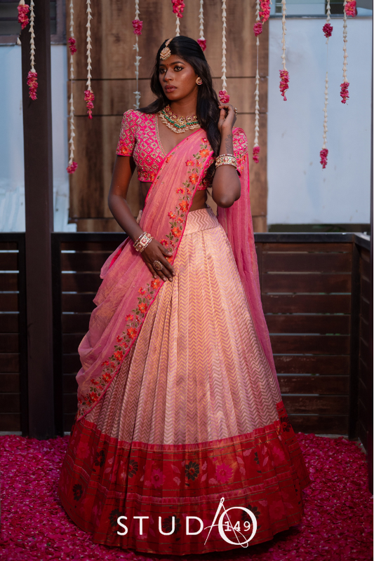 BRIDAL KANJEEVARAM HALF SAREE IN HOT PINK
