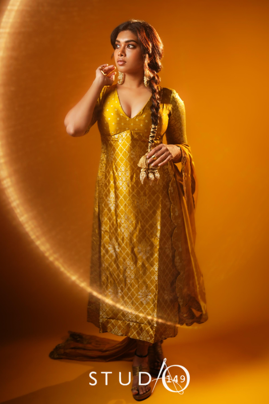 Anarkali set in mustard | Mehendi / Festive wear by Studio149, Chennai