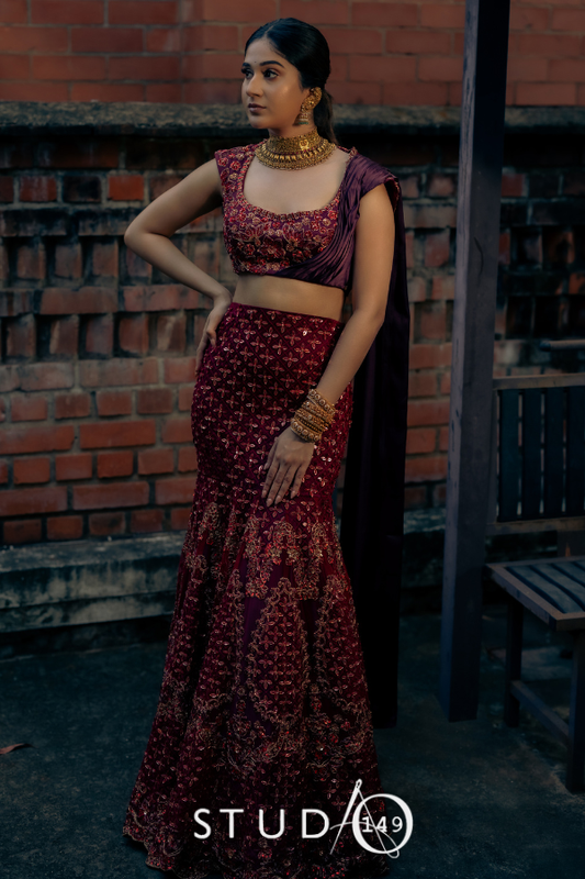 BRIDAL TULLE LEHENGA IN MAROON