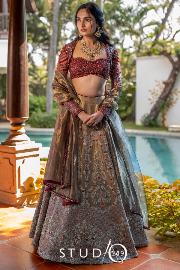 maroon wedding lehenga