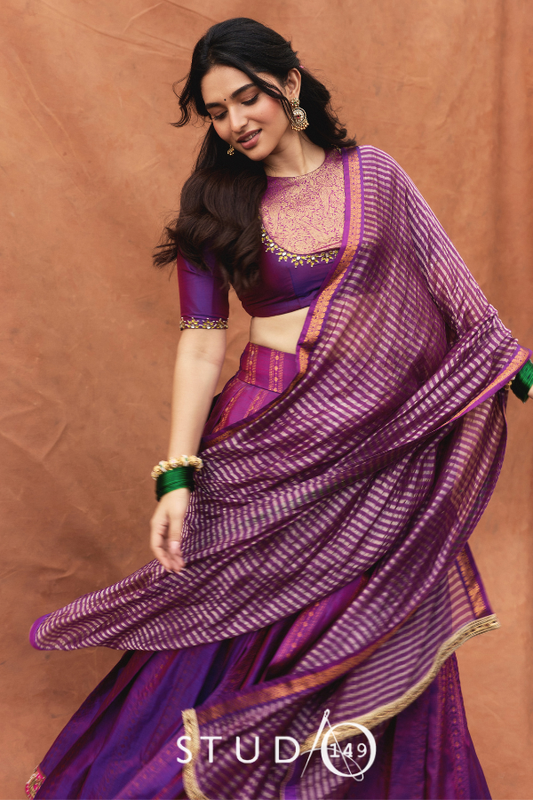 Kanjeevaram half saree in Purple | Bridal / Engagement wear by Studio 149, Chennai