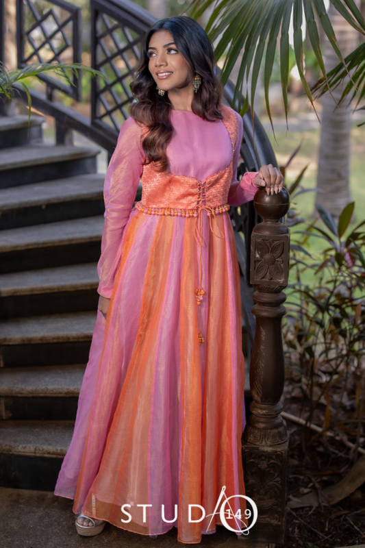 BRIDESMAID ANARKALI IN PINK & ORANGE
