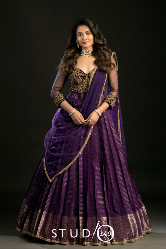 DESIGNER HALF SAREE SET IN PURPLE