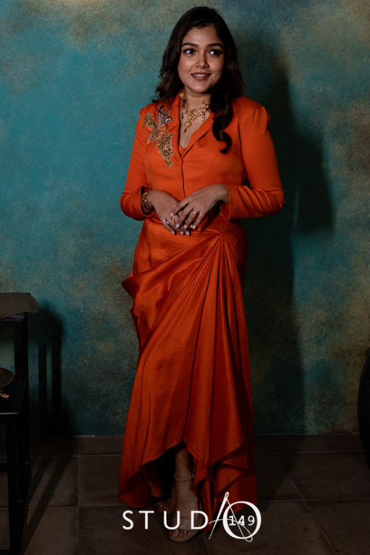 CONTEMPORARY DRAPE SET IN TANGERINE