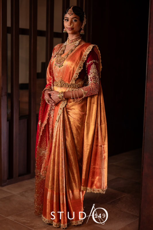 BRIDAL MUHURTAM SAREE IN ORANGE AND GOLD