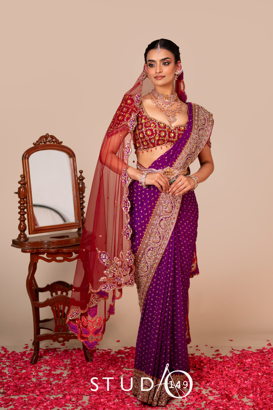 Banarasi saree in purple | Reception / Bridal wear by Studio149, Chennai