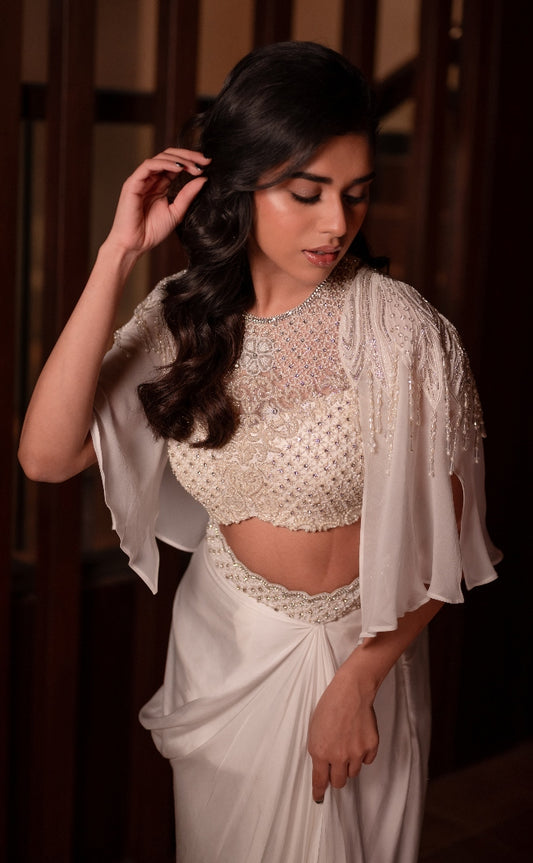 DESIGNER DRAPE SET IN WHITE