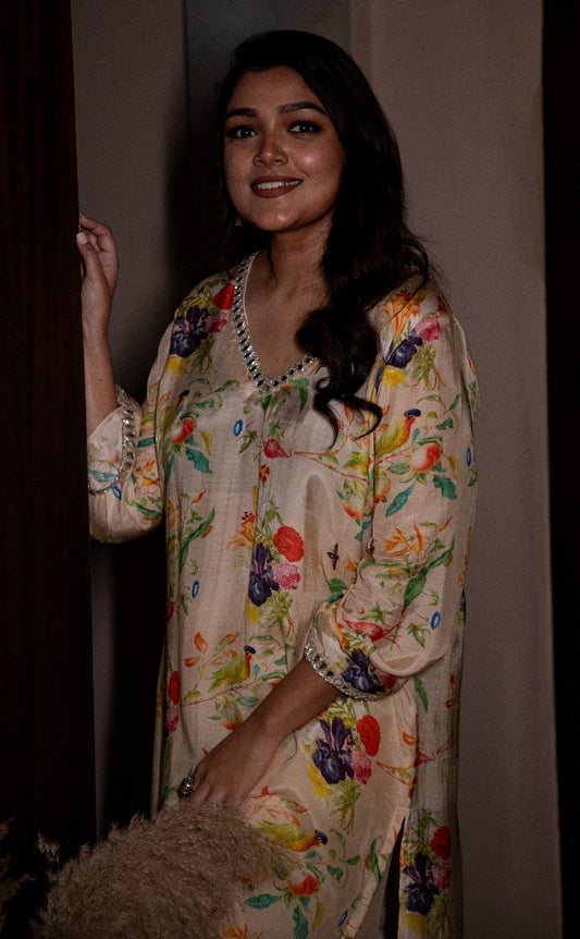 PRINTED KURTA SET IN OFF WHITE