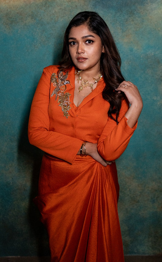 CONTEMPORARY DRAPE SET IN TANGERINE