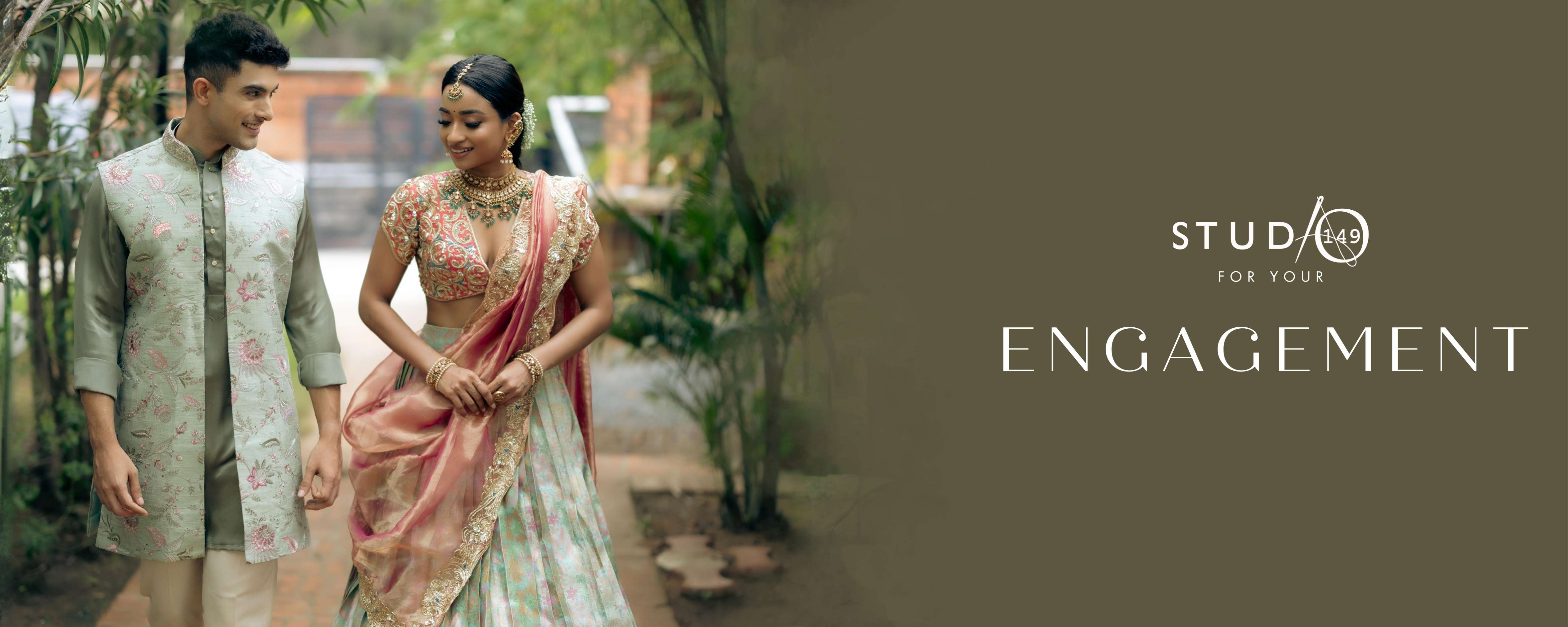 engagement dress for couple in india Matching Engagement Couple Dress Saree Engagement Dress Look Indian Engagement Dresses For Bride And