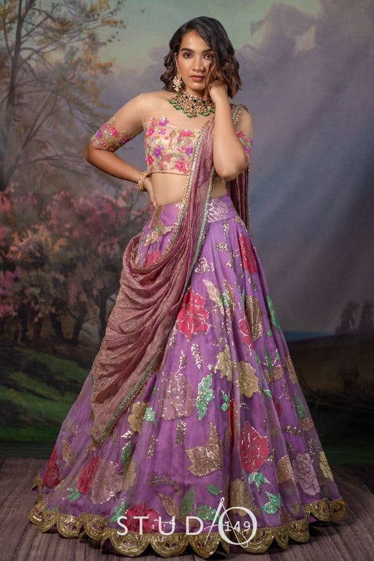BRIDAL FLORAL ORGANZA LEHENGA