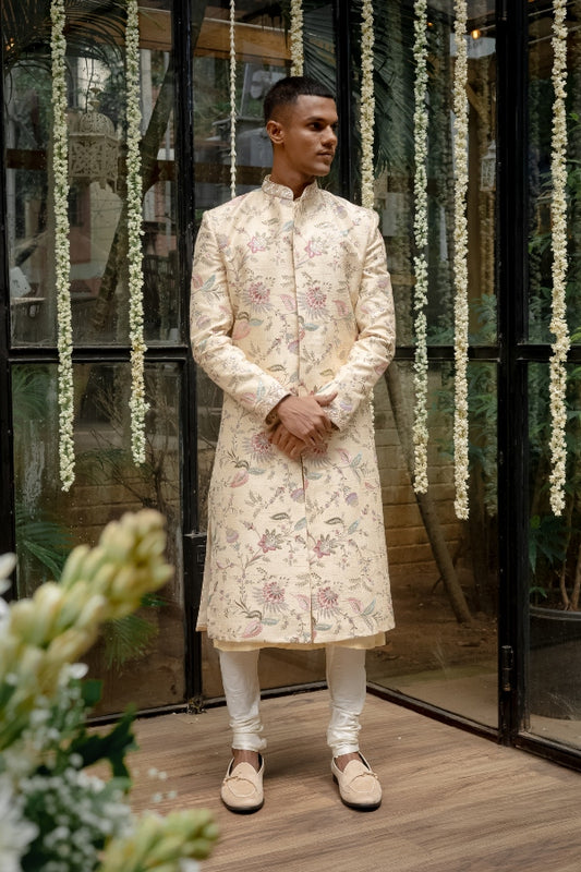 DESIGNER SHERWANI OUTFIT IN RAW SILK