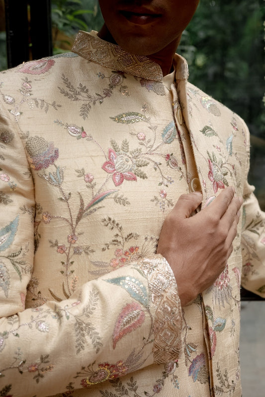 DESIGNER SHERWANI OUTFIT IN RAW SILK
