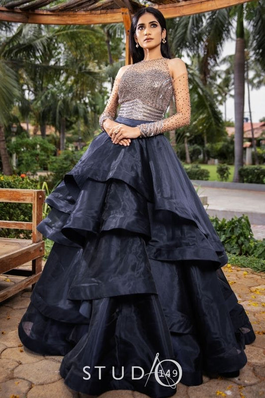 DESIGNER RECEPTION GOWN IN BLUE