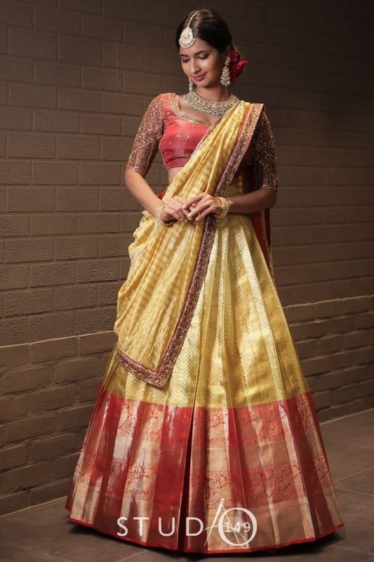 KANJEEVARAM TISSUE SILK BRIDAL HALF SAREE