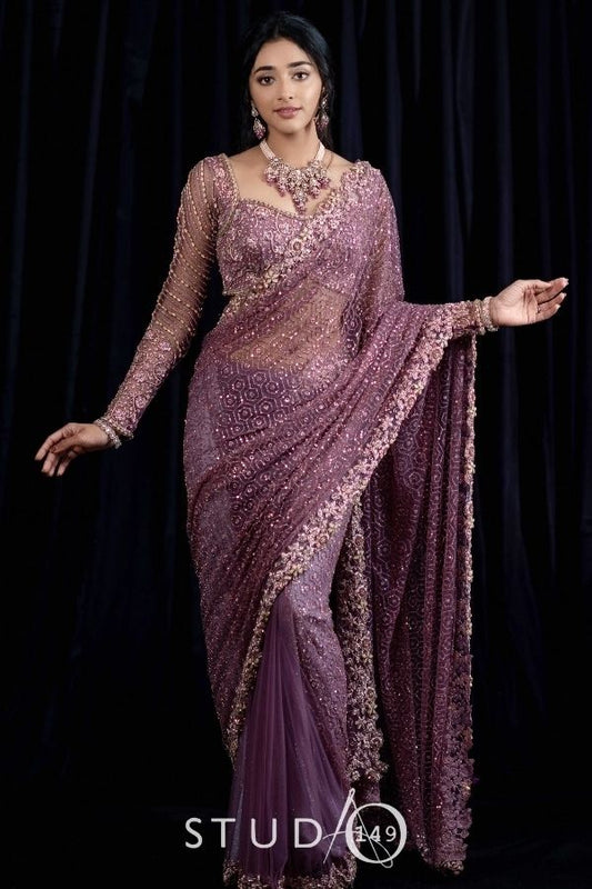 WEDDING RECEPTION SAREE IN MAUVE
