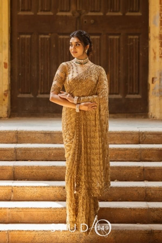 SAREE FOR WEDDING AND RECEPTION IN GOLD