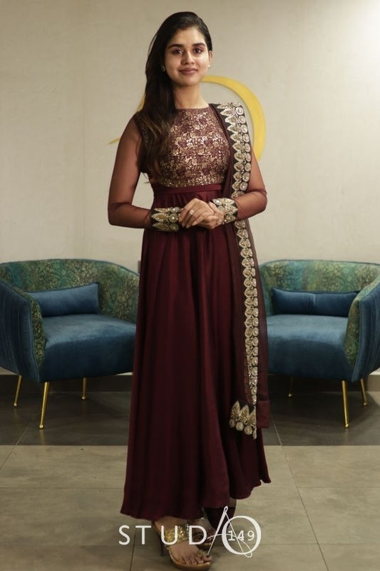 BRIDAL ANARKALI IN BURGUNDY