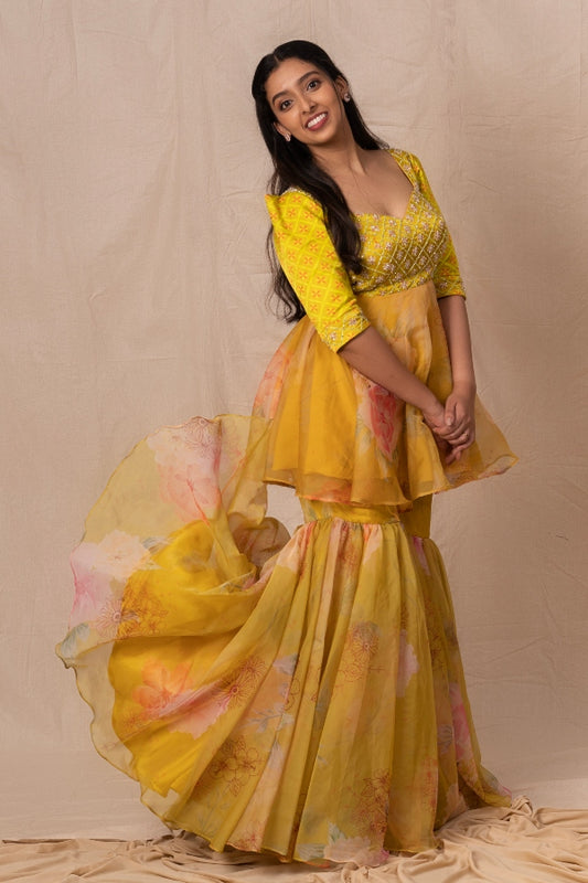 PRINTED DESIGNER PEPLUM TOP & SHARARA PANTS