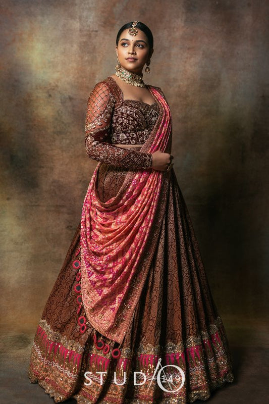 DESIGNER WEDDING LEHENGA IN BROWN