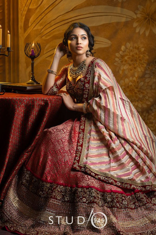 TRADITIONAL RED BANARES BRIDAL LEHENGA