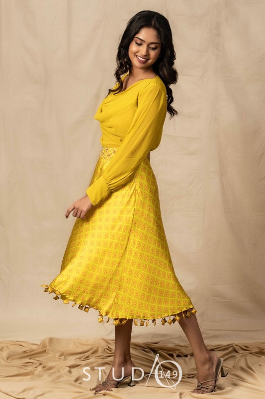 DESIGNER PRINTED HALDI CROP TOP & SKIRT