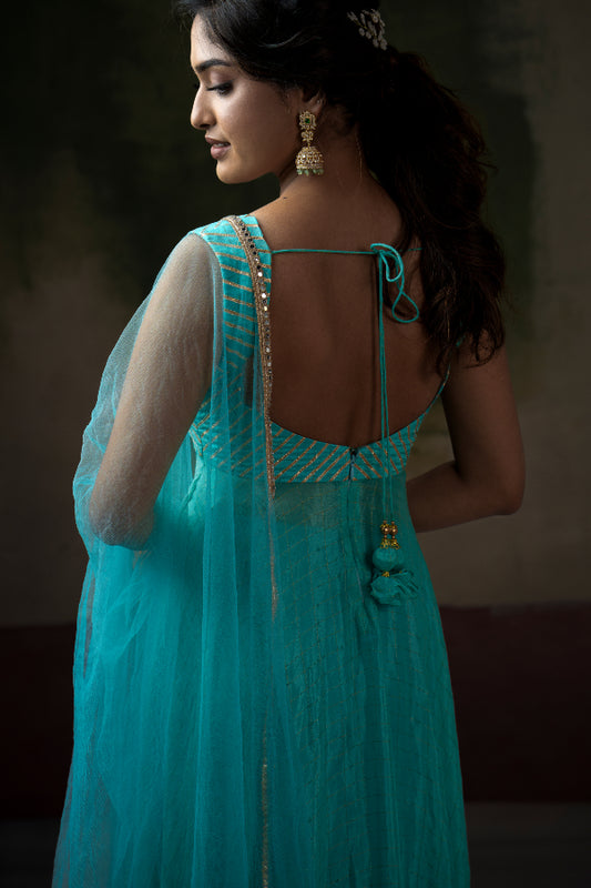 DESIGNER BRIDESMAID ANARKALI IN BLUE