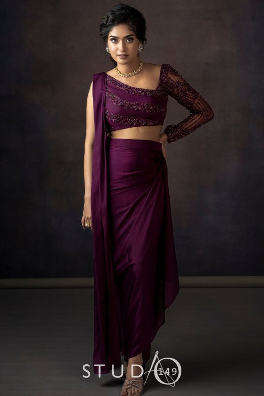 DESIGNER DRAPED CROP TOP & SKIRT SET