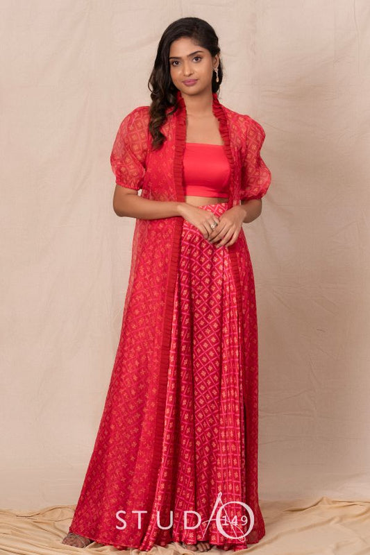 PRINTED COCKTAIL OUTFIT IN RED