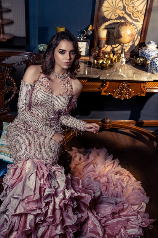 DESIGNER COCKTAIL GOWN IN BLUSH PINK