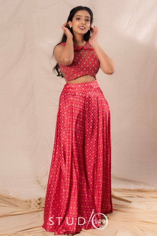 DESIGNER EMBELLISHED CROP TOP & FLARED PANTS