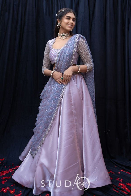 LILAC BRIDAL ORGANZA LEHENGA