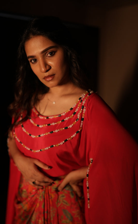 Pink Silk Crepe Top with Drape Skirt | Sangeet | Cocktail | Studio 149 | Chennai