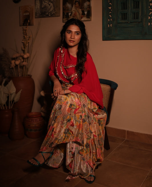 Pink Crepe Silk Drape Skirt Set | Sangeet | Cocktail | Studio 149 | Chennai