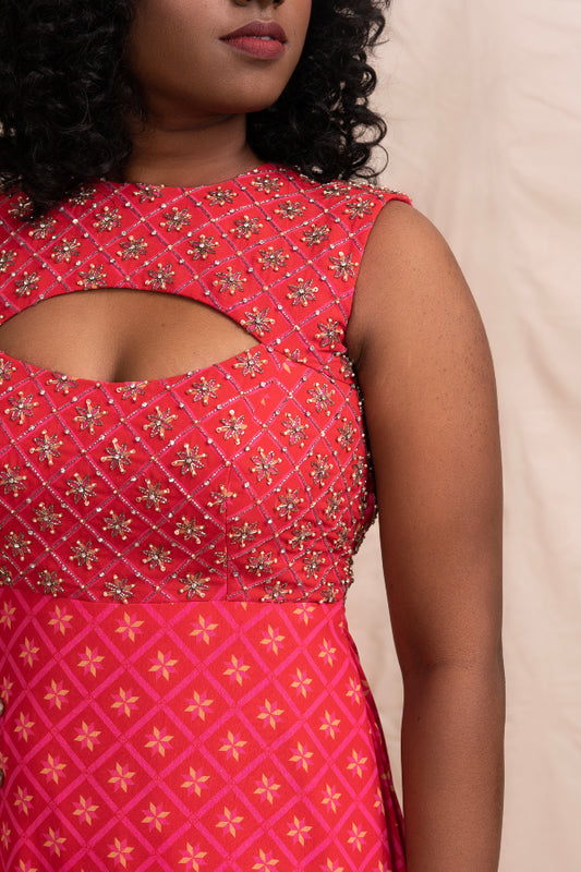 DESIGNER PRINTED ANARKALI IN RED
