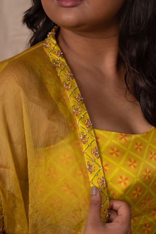 PRINTED DESIGNER COCKTAIL OUTFIT IN LIME