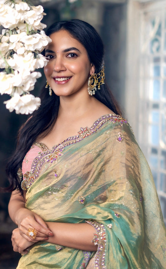 Green and Pink Bridal Kanjivaram Half Saree  | Bridal & Engagement Wear by Studio 149, Chennai