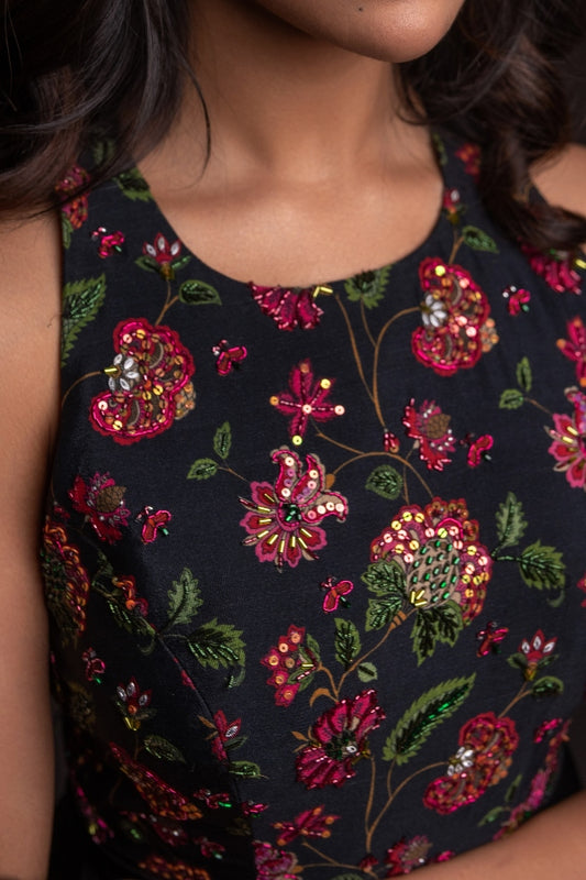 DESIGNER PRINTED JUMPSUIT IN BLACK