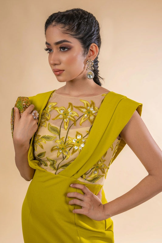 DESIGNER COCKTAIL OUTFIT IN LIME GREEN