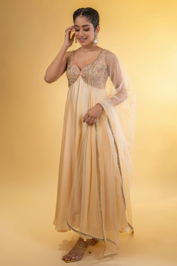 DESIGNER BRIDESMAID ANARKALI IN BEIGE Large