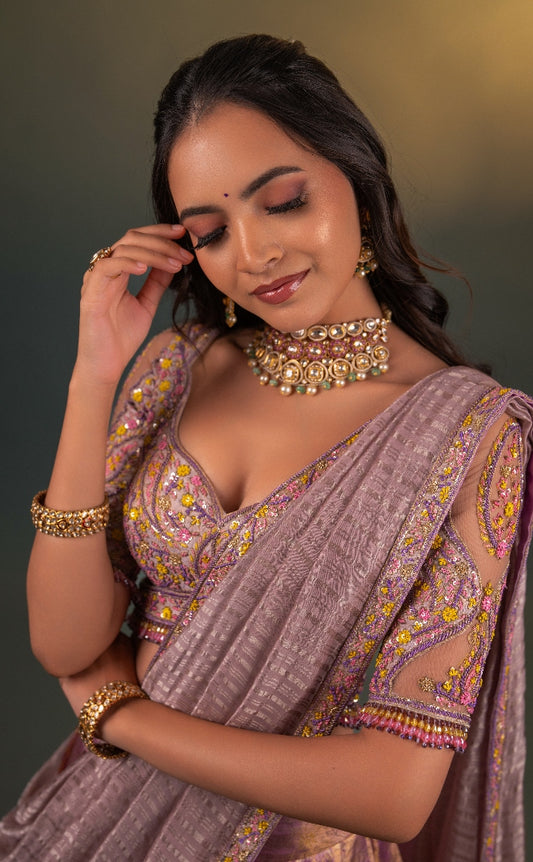 KANJEEVARAM BRIDAL HALF SAREE SET IN LILAC