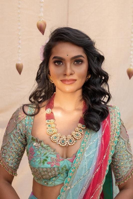 AQUA BLUE KANJEEVARAM BRIDAL HALF SAREE