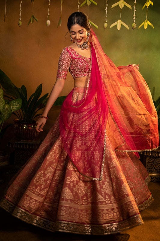 BRIDAL BANARAS LEHENGA SET IN PINK